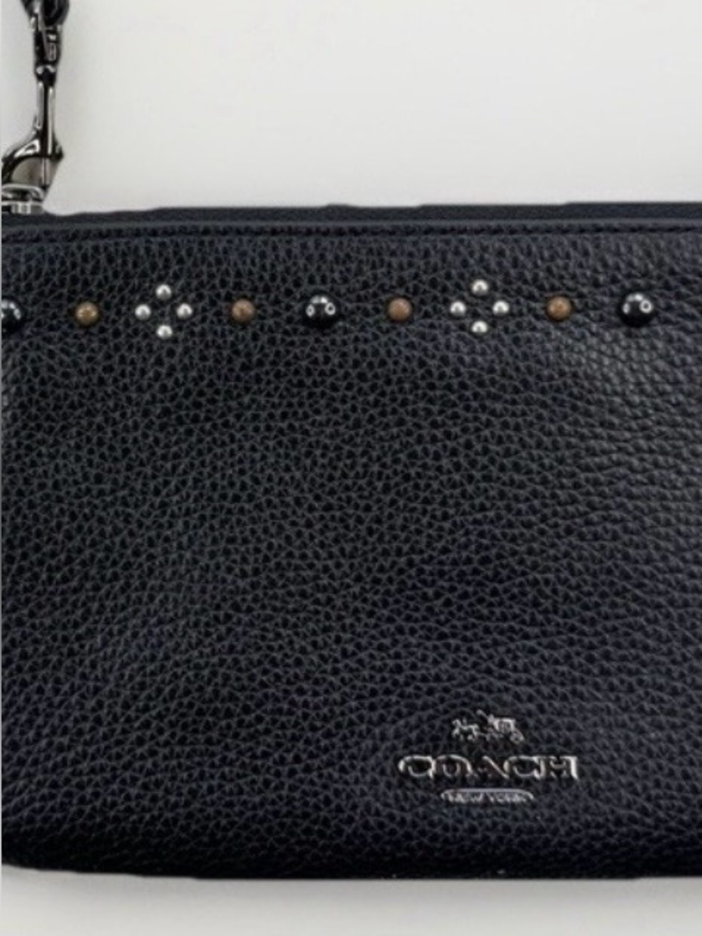 Coach Black Leather Wristlet Clutch with Stud Accents
